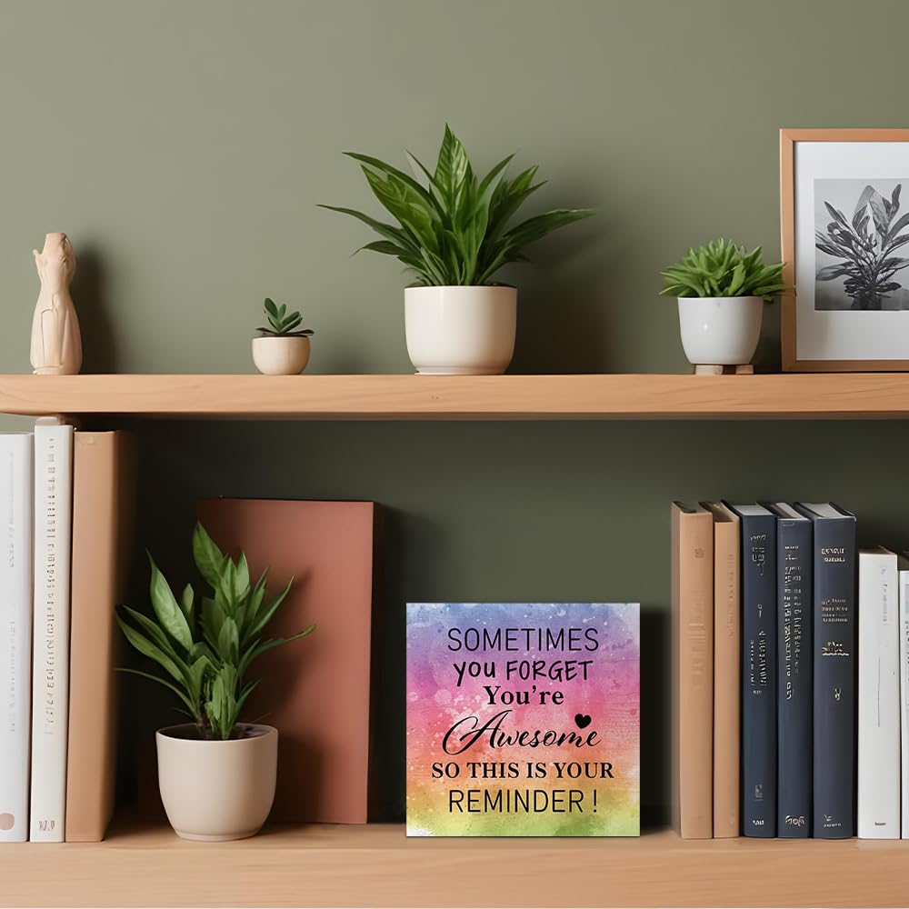 PUVOXHO Sometimes You forget You're Awesome Wooden Sign Desk Decor, Funny Positive Self-Love Wood Sign for Home Office Farmhouse Bedroom, Birthday Thank You Gifts for Women Sister Friend Coworker PUVOXHO
