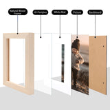 KINLINK 4x4 Picture Frames Natural Wood Frames with Acrylic Plexiglass, Tabletop and Wall Mounting Display Square Frame, Set of 4 KINLINK