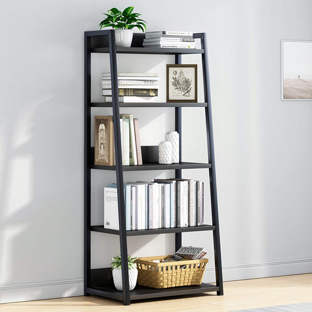 IOTXY 5 Tier Open Bookshelf - Steel and Wood Display Stand, 50CM Width Floor-Standing Bookcase, Black IOTXY