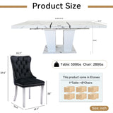 Henf 9 Pieces Extendable Dining Table Set for 8, 63"-79" White Marble Grain Extendable Kitchen Table Set w/8 Black Tufted Chairs,Mid-Century Modern Expandable Wood Dining Room Tables Set for 8 Henf