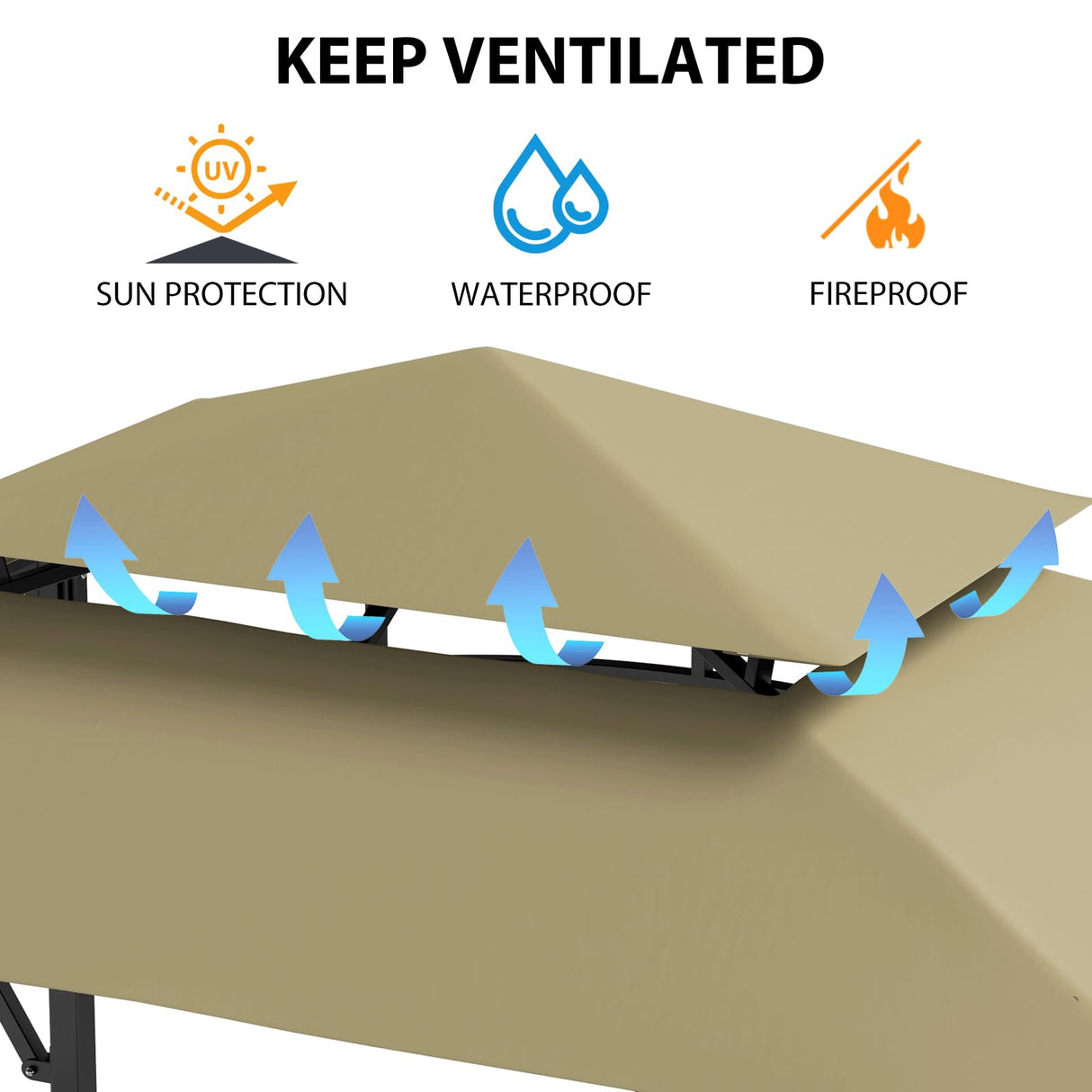 GarveeLife 8'x 5' Grill Gazebo Canopy,Outdoor BBQ Grill Patio Canopy Tent with Led Light/Extra Shadows*2/Bottle Opener/Hanging Hooks for Outdoor/Backyard/Patio/Garden/Beach (Khaki) GarveeLife