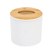 Bamboo Lid Round Tissue Holder Box 5x5'' – Decorative Toilet Paper Roll Dispenser & Dryer Sheet Case – Space-Saving Wood Organizer for Bathroom - for Paper Rolls Under 5 inches only BuleVina