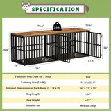 AGESISI Dog Crate Furniture for 2 Dogs, 76” Wooden Dog Kennel with Divider, XXL Double Dog Crate Furniture Large Breed with 4 Doors, Dog Cage End Table Indoor for Large & Medium Dogs, Black AGESISI