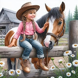 GXGLLPZBY DIY Lovely Little Lass and Horse Diamond Art Kits, 5D Diamond Painting for Beginners Adults, Round Full Drill Diamond dot Art Kits, Gem Art for Adults Home Wall Decor 13.8x13.8in GXGLLPZBY