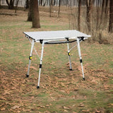 PORTAL Outdoor Folding Portable Picnic Camping Table with Adjustable Height Aluminum Roll Up Table Top Mesh Layer, Silver PORTAL