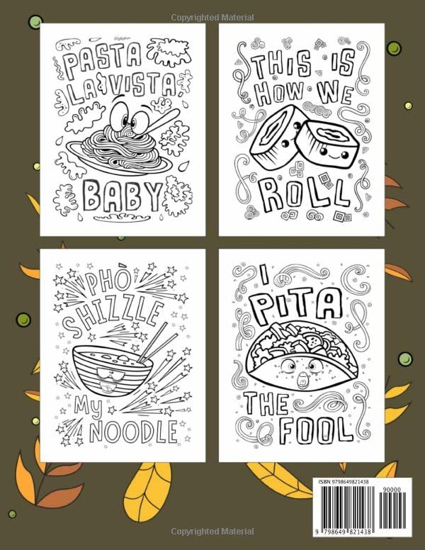 Food Puns Coloring Book: Food Designs with Funny Food Pun Quotes for Adult Relaxation and Stress Relief: Fun Hilarious Puns about Food Coloring Gag Gift Book for Food Lovers WoodArtSupply