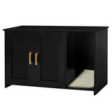 Dwanton Litter Box Enclosure, Cat Litter Box Furniture Hidden, with Scratching Mat, Wooden Cat Washroom Indoor, Fit Most of Litter Box, 31.5" L x 19.7" W x 21.7" H, Black Dwanton