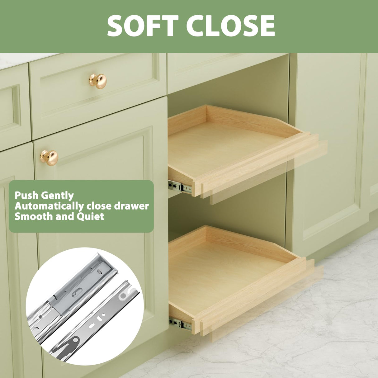 ROOMTEC Soft Close Pull Out Cabinet Organizer 22-1/2" W x 21" D Cabinet Organizer Wood Slide Out Shelves Cabinet Storage and Organizer for Kitchens and Pantry ROOMTEC