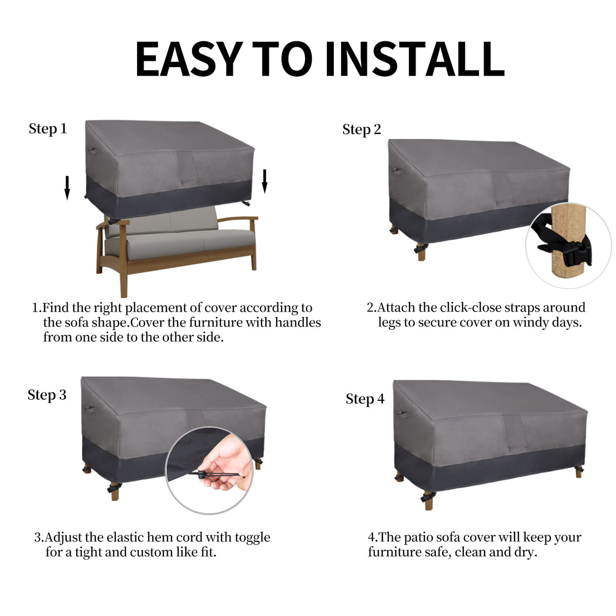 Easy-Going Waterproof Outdoor Sofa Cover, Heavy Duty 2 Seater Outdoor Loveseat Cover, Windproof Patio Furniture Cover with Air Vent (58Wx32.5Dx31H inch, Gray/Dark Gray) Easy-Going