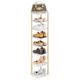 LUCKNOCK Vertical Shoe Rack, 8-Tier Tall Narrow Shoe Organizer for Entryway, Closet, Dorm & Small Spaces, Freestanding White Wooden Shoe Shelf Tower for Boots, Sneakers, Heels. LUCKNOCK