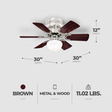 Westinghouse Hadley 30 Inch Brushed Nickel Finish Ceiling Fan with 6 Reversible Blades and Bowl Light Kit with 1 Candelabra Base Light Bulb Westinghouse