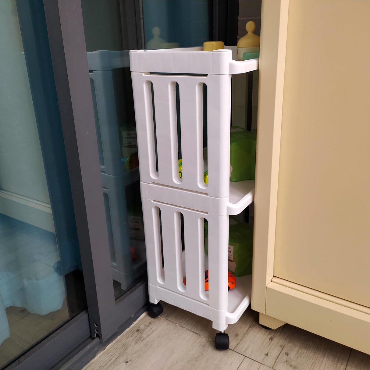 TENBOAT 3 Tier Rolling Storage Cart for Bathroom Toilet Side Storage Shelf with Wheels Movable Organization Rack Organizer Shelving Unit Bathroom Cart Office Cart (Normal Size) TENBOAT