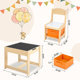 Romswi 3 in 1 Wooden Kids Table and Chair Set with Storage Drawer, Double-Sided Detachable Tabletop for Crafts, Drawing, Reading, Playroom - Ages 5-8 Romswi