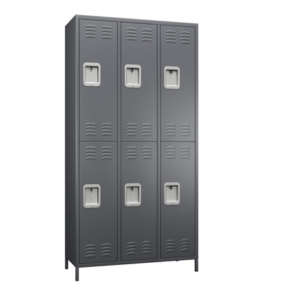 GangMei 6 Doors Metal Storage Locker, 72" H Employees Lockers Storage Cabinet with 12 Hooks, Lockable Steel Locker for Home, Office, Gym, School - WoodArtSupply