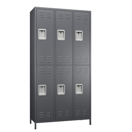GangMei 6 Doors Metal Storage Locker, 72" H Employees Lockers Storage Cabinet with 12 Hooks, Lockable Steel Locker for Home, Office, Gym, School GangMei