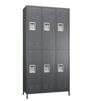 GangMei 6 Doors Metal Storage Locker, 72" H Employees Lockers Storage Cabinet with 12 Hooks, Lockable Steel Locker for Home, Office, Gym, School
