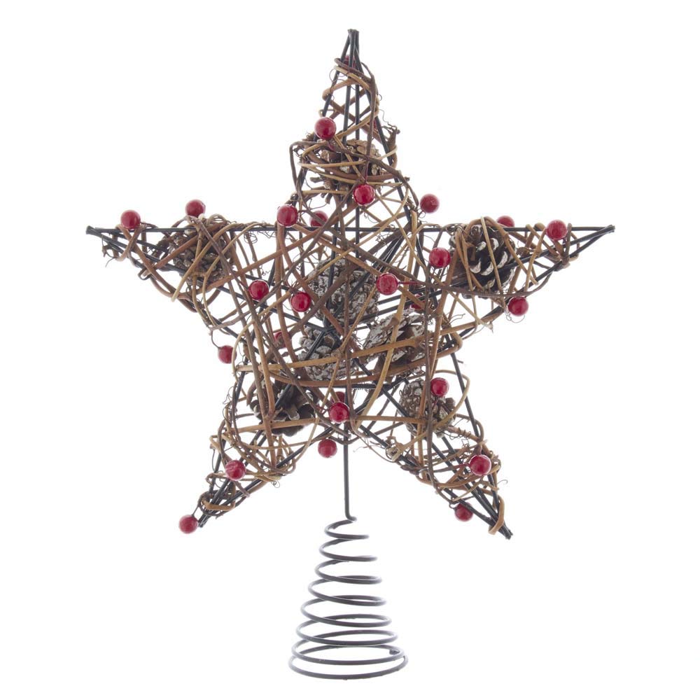 Kurt S. Adler 12-Inch Natural Brown Star Treetop with Berries Tree Topper, Multi Kurt S. Adler