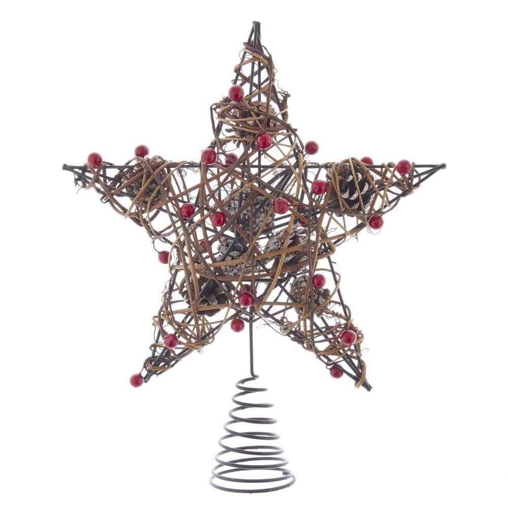 Kurt S. Adler 12-Inch Natural Brown Star Treetop with Berries Tree Topper, Multi