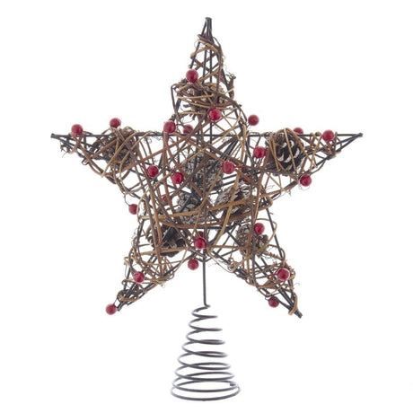 Kurt S. Adler 12-Inch Natural Brown Star Treetop with Berries Tree Topper, Multi Kurt S. Adler
