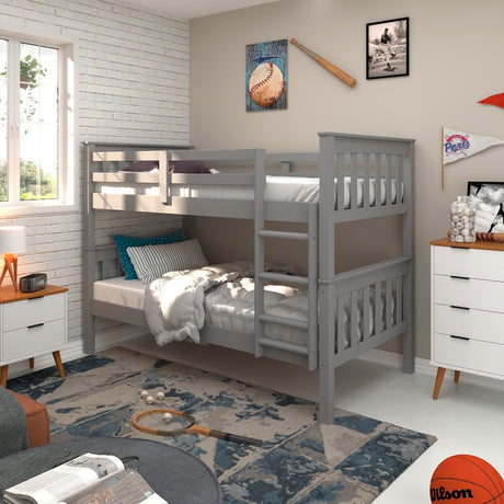 From the Tree Furniture Twin Over Twin Solid Wood Bunk Bed – Sturdy Frame with Ladder, Guardrails & Headboards, Easy Assembly – Grey Finish From the Tree Furniture