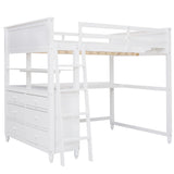 Full Size Solid Wood Loft Bed with Desk, Storage Drawers, and Safety Guardrails - White Harper & Bright Designs