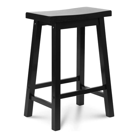 PJ Wood 24 Inch Single A Frame Classic and Modern Comfortable Wooden Bar Stool Saddle Seat with Built in Bars as Footrests, Black PJ Wood