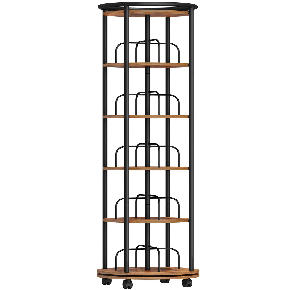 Hzuaneri Rotating Bookshelf, 360° Spinning Bookshelf Tower, Display Revolving Bookcase, Round Book Shelf, Narrow Swivel Bookshelves for Small Space, Bedroom, Living Room, Rustic Brown, BC52101B Hzuaneri
