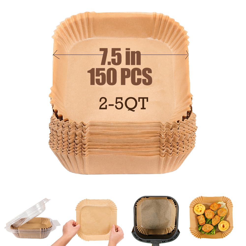 7.5 Inch Air Fryer Parchment Paper Liners Square,150 Pcs Non-stick &Oil-proof Air Fryer Liners Disposable for 2-5 QT Frying,Baking,Roast M-bestl