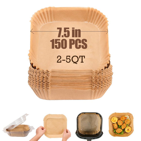 7.5 Inch Air Fryer Parchment Paper Liners Square,150 Pcs Non-stick &Oil-proof Air Fryer Liners Disposable for 2-5 QT Frying,Baking,Roast M-bestl