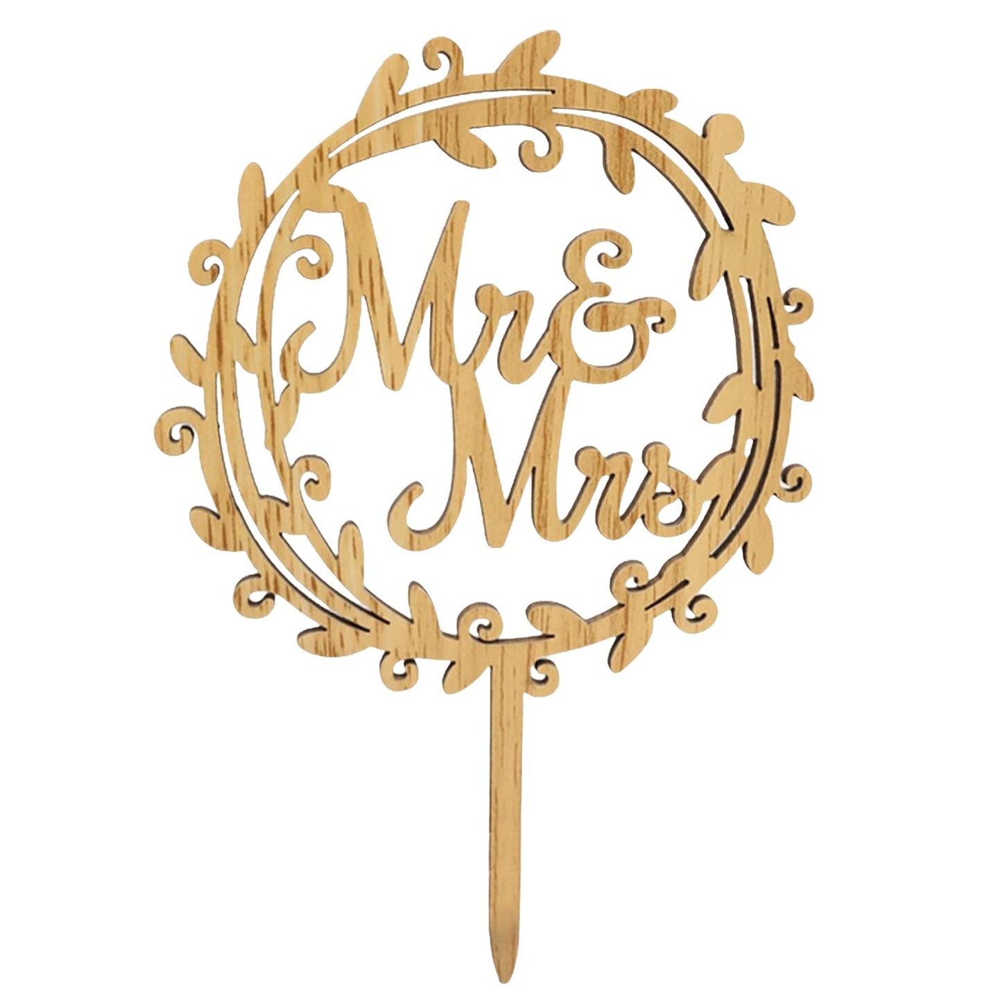 yueton Mr & Mrs Wooden Cake Topper, Chic Rustic Style Wedding Engagement Cake Topper, Mr and Mrs Wreath Cake Decoration, Wedding Anniversary Party Supplies - with a Gift Box - WoodArtSupply