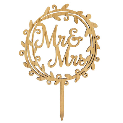 yueton Mr & Mrs Wooden Cake Topper, Chic Rustic Style Wedding Engagement Cake Topper, Mr and Mrs Wreath Cake Decoration, Wedding Anniversary Party Supplies - with a Gift Box - WoodArtSupply