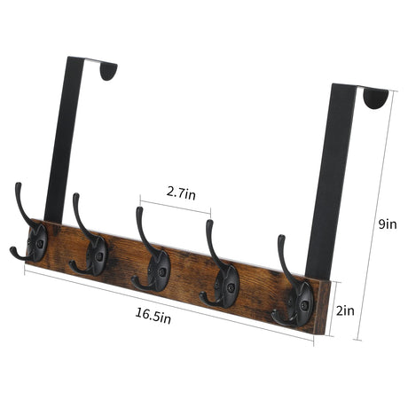 YINMIT Over The Door Hooks, Heavy Duty Vintage Wood Over Door Hanger Hook, Over The Door Coat Towel Rack for Hanging Towels, Clothes, Hats, Scarfs, Handbags, Back of Bathroom Door (Matte Black) YINMIT