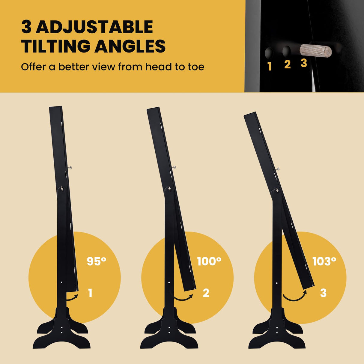 LOKO Freestanding Jewelry Armoire Cabinet, Jewelry Organizer with Full Length Mirror, Standing Makeup Mirror Cabinet w/ 3 Adjustable Angles & Large Storage Capacity, for Bedroom Dressing Room (Black) LOKO