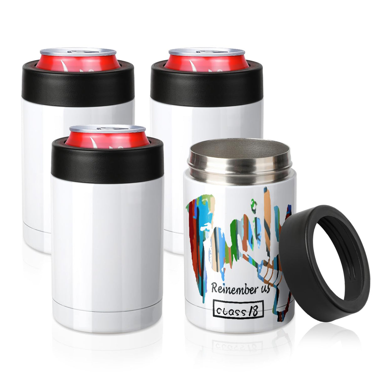Stepstall 12oz Sublimation Can Cooler, 4 Packs Sublimation Tumbler Blank Stainless Steel Double Wall Vacuum Insulated Can Holder Sublimation Tumbler with Polymer Coating for Heat Transfer Stepstall