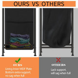 Furnulem 2 Tiers Laundry Hamper with Wooden Shelf and Hooks, Vertical Laundry Basket with Pull-Out and Removable Bag, Clothes Hamper with Divided Bag for Laundry Room, Bathroom, Bedroom, Dorm Furnulem