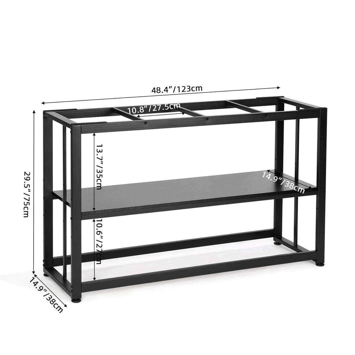 VOWNER 55-75 Gallon Fish Tank Stand - Metal Aquarium Stand, 48.4" x 14.9" x 29.5" Heavy Duty Reptile Tank Stand, Adjustable 2-Tier Fish Tank Rack Shelf for Home Office, Tank not Included, Black VOWNER
