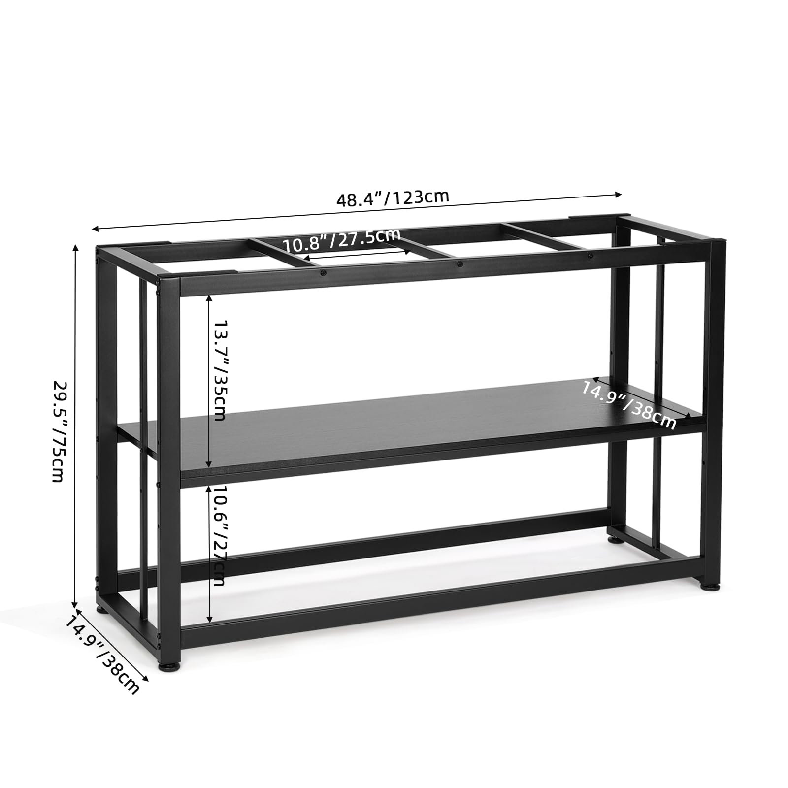 VOWNER 55-75 Gallon Fish Tank Stand - Metal Aquarium Stand, 48.4" x 14.9" x 29.5" Heavy Duty Reptile Tank Stand, Adjustable 2-Tier Fish Tank Rack Shelf for Home Office, Tank not Included, Bla - WoodArtSupply