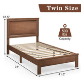 KOMFOTT Twin Size Wood Platform Bed Frame with Headboard, Wooden Mid Century Platform Bed with Slat Support & Under Bed Storage, Mattress Foundation Bed Base, No Box Spring Needed, Walnut KOMFOTT