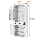 VVFLU Kitchen Pantry Storage Cabinet with Doors and Shelves, 72" Tall Cupboard Freestanding, Linen Utility Cabinet, 4 Doors, 1 Deep Drawer, Modern, for Dinning Room, Living Room, Laundry VVFLU