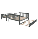 Morhome Twin-Over-Full Bunk Bed with Trundle, Storage Stairs, and Full-Length Guard Rail Morhome