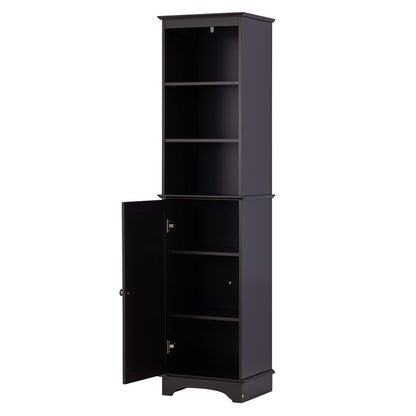 Spirich Home Freestanding Storage Cabinet with Three Tier Shelves, Tall Slim Cabinet, Free Standing Linen Tower, Espresso