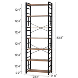 HOMBAZAAR 7 Tier Bookshelf,84 inch Tall Industrial Bookcase with Metal Frame and Open Shelves,Rustic Heavy Duty 7 Shelf Bookcase, Office Book Shelves for Living Room and Bedroom,Brown HOMBAZAAR