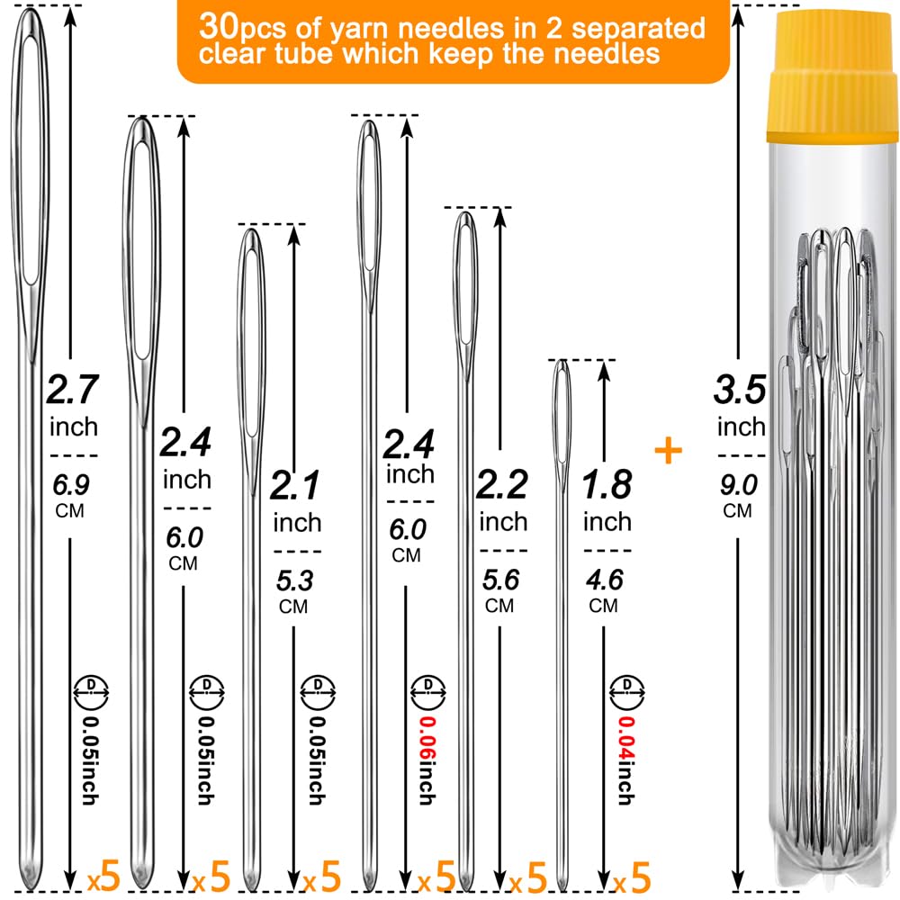 55 PCS Large-Eye Blunt Needles, Large Eye Sewing Needles, 11 Sizes Hand Sewing Needles, Knitting Needles, Yarn Needles, Embroidery Needle, Quilting Needles with 4 Threaders, Weaving Stringing Needles phicivono