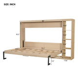 RuiSiSi Full Size Horizontal Murphy Bed with Storage Shelves, Hideaway Wall Bed with Open Bookcase, can be Folded into a Cabinet, Folding Murphy Bed Space-Saving for Guest Room Bedroom Office, Natural RuiSiSi
