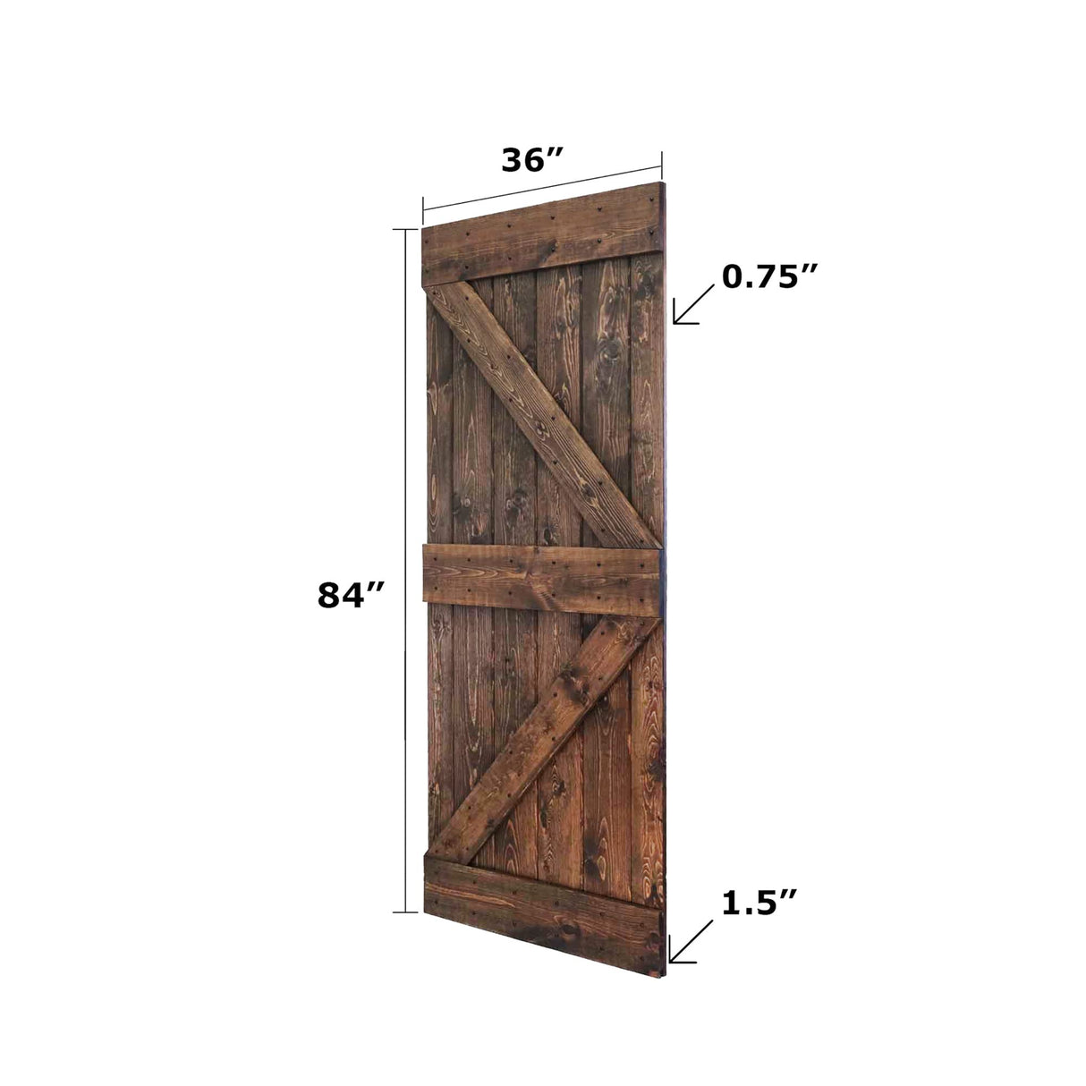 K Style Series Finished DIY Solid Wood Sliding Barn Door Slab(Hardware Kit NOT Included) (36in. x 84in., Dark Walnut) ISLIFE