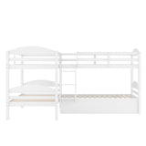 Bellemave Quad Bunk Bed with Trundle L-Shape Bunk Bed Twin Over Twin Corner Bunk Bed for 4 or 5 Kids Boys Girls Teens, White Bellemave