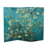 Red Lantern Double Sided Works of Van Gogh Canvas Folding Screen - Almond Blossoms/Wheat Field, 3 ft Short - 3 Panel Red Lantern