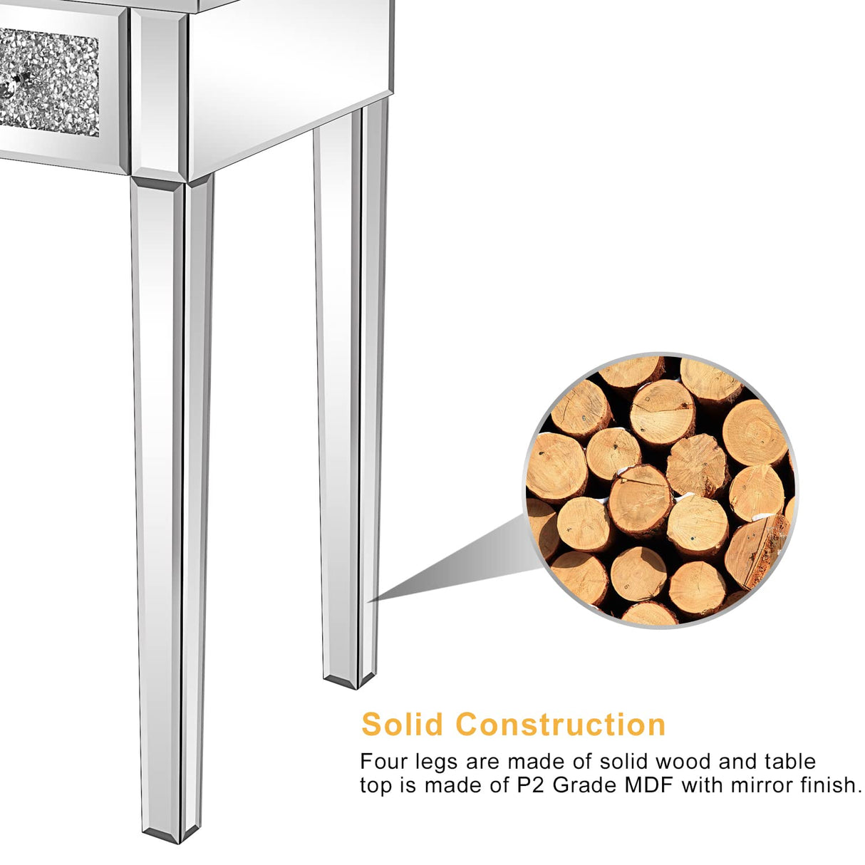 VINGLI Mirrored Vanity Desk with Drawers and Flip Mirror, Glass Vanity, Mirrored Vanity Table, Mirror Vanity Silver Desk, Mirrored Makeup Vanity Table for Bedroom/Makeup Room, Silver VINGLI