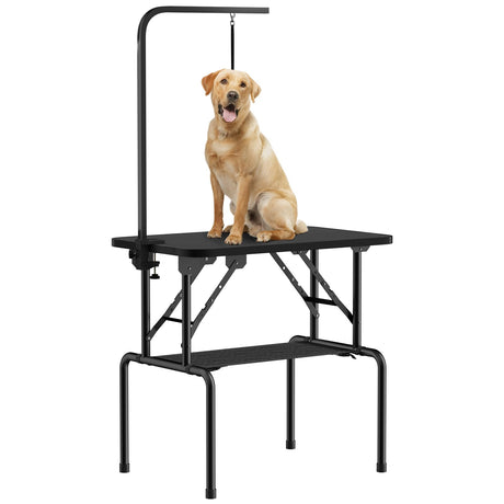 ROOMTEC 32 Inch Dog Grooming Table,Foldable Pet Grooming Tables at Home with Adjustable Arm,Nooses, Mesh Tray ROOMTEC