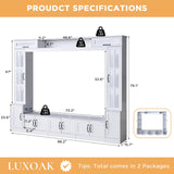 LUXOAK 98" Wide Wall Unit TV Stand with Storage for TVs up to 80", Large Modern TV Console Table with LED Lights, Entertainment Center with Bookshelves for Living Room, White LUXOAK